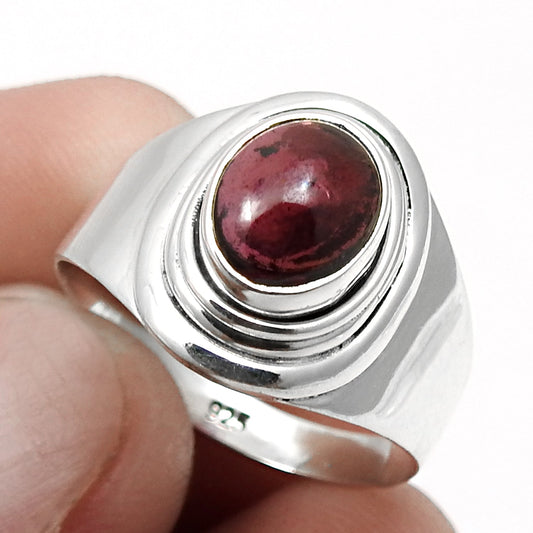 Oval Garnet Gemstone Art Deco Band Daughter Gift Ring Solid Sterling Silver