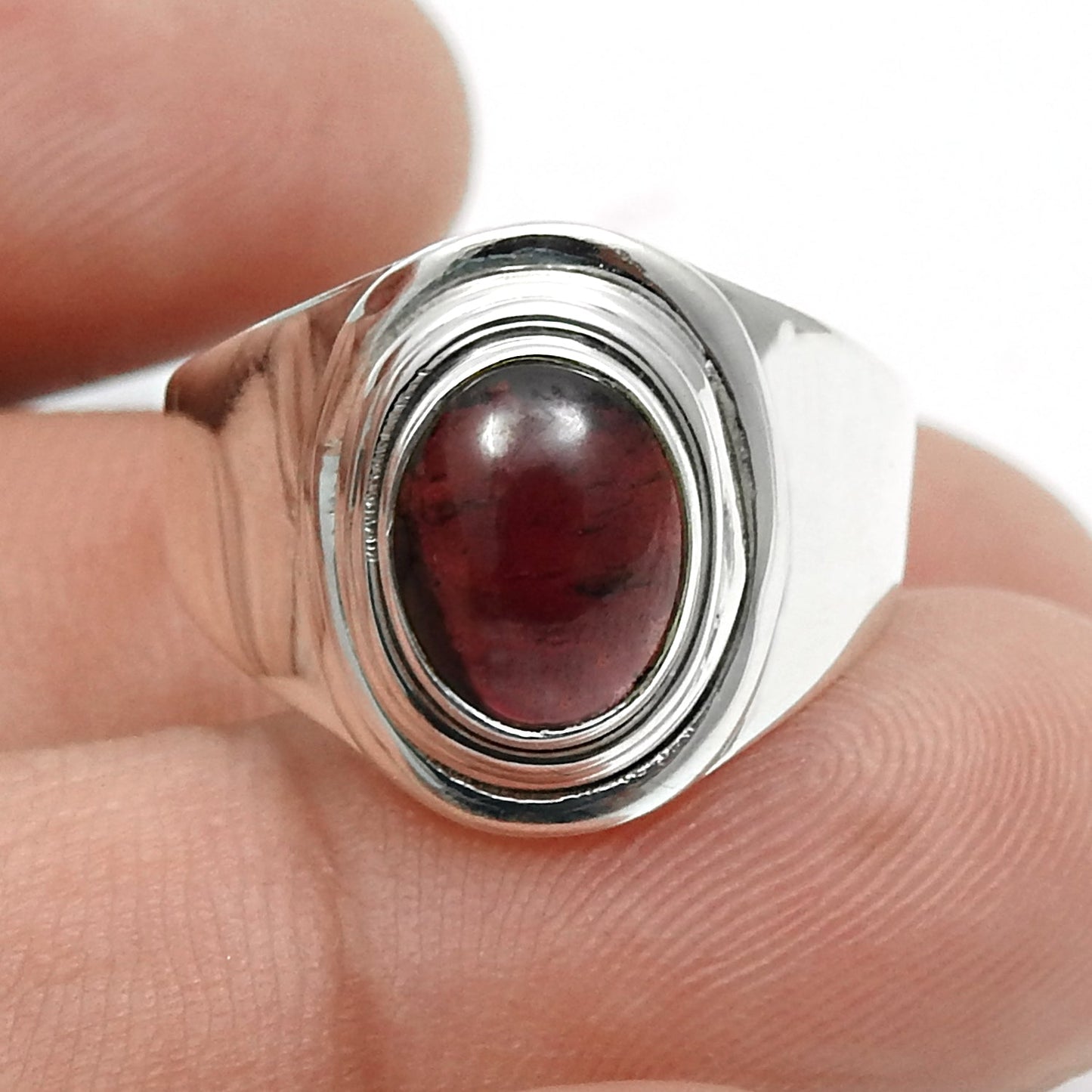 Oval Garnet Gemstone Art Deco Band Daughter Gift Ring Solid Sterling Silver