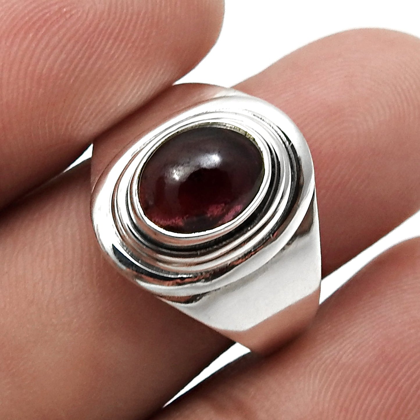 Oval Garnet Gemstone Art Deco Band Daughter Gift Ring Solid Sterling Silver