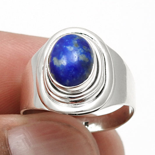 Natural Lapis Lazuli Solid Sterling Silver Cocktail Birthday Ring Jewelry