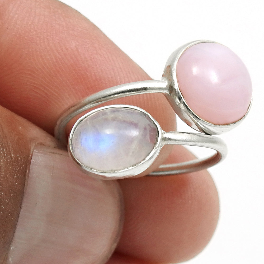 Oval Pink Opal Solid Sterling Silver Cocktail Statement Bezel Ring Jewelry