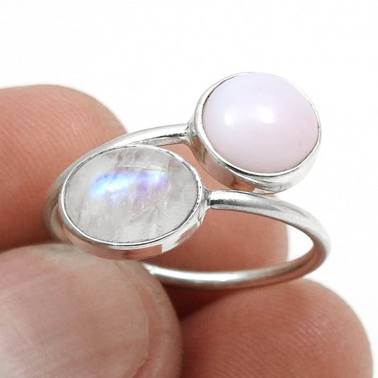 Oval Pink Opal Solid Sterling Silver Cocktail Statement Bezel Ring Jewelry