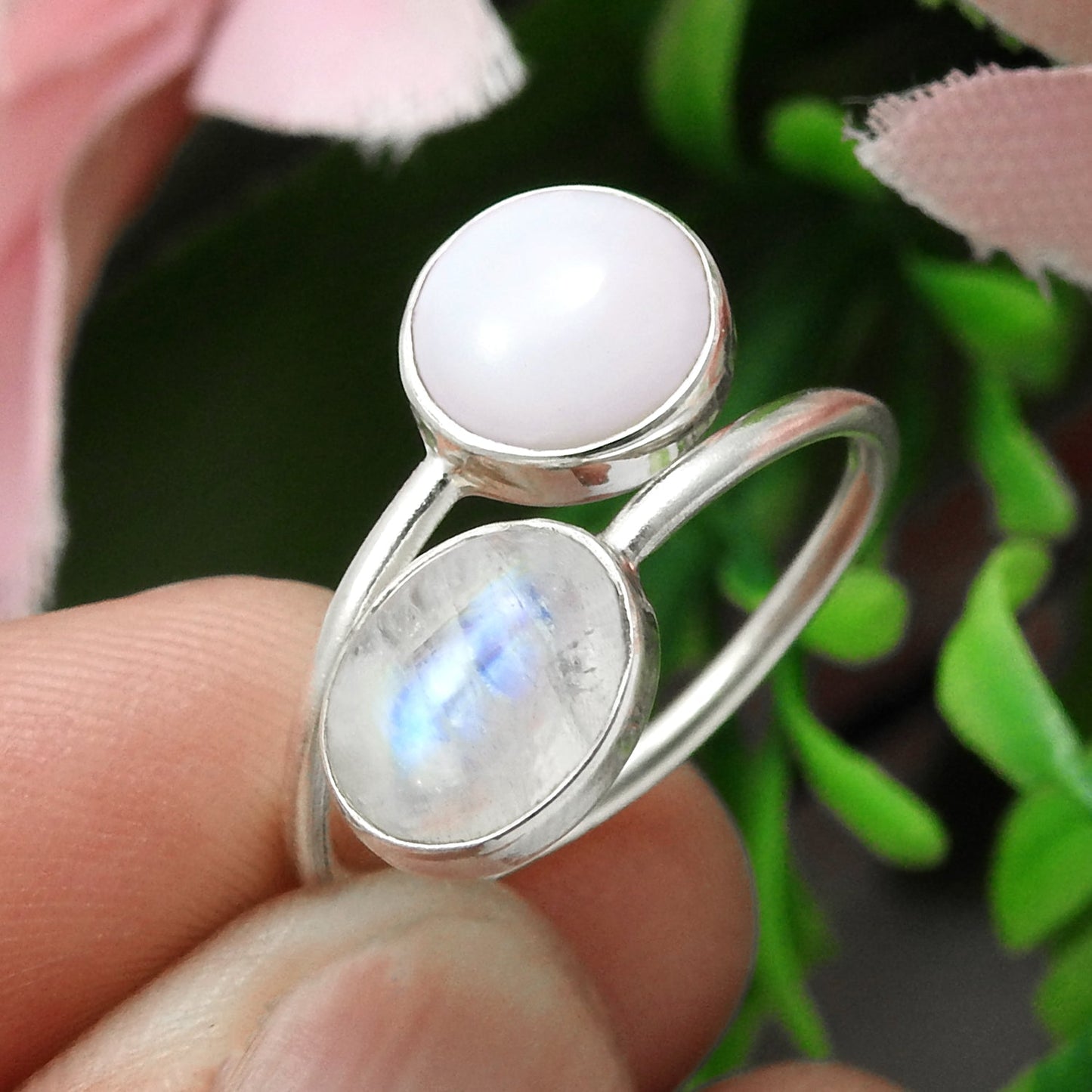 Oval Pink Opal Solid Sterling Silver Cocktail Statement Bezel Ring Jewelry