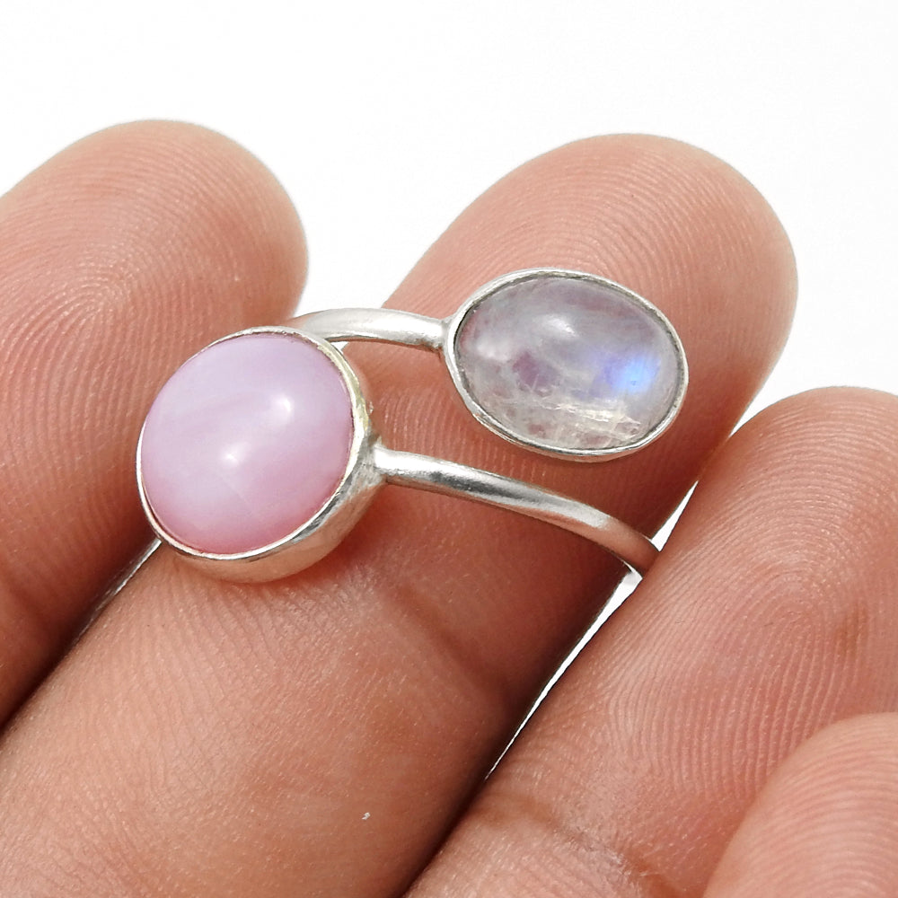 Oval Pink Opal Solid Sterling Silver Cocktail Statement Bezel Ring Jewelry