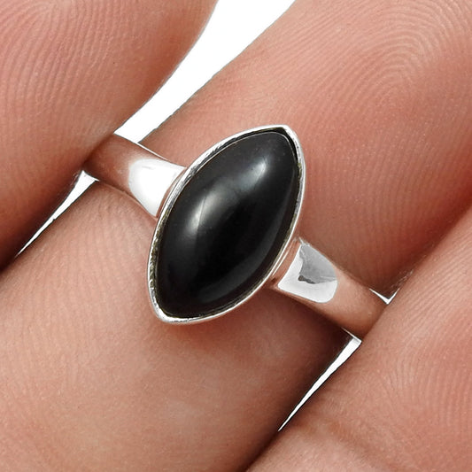 Marquise Black Onyx Stone 925 Sterling Silver Band Wedding Ring Jewelry