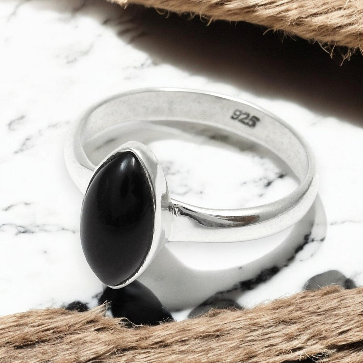 101 Marquise Black Onyx Stone 925 Sterling Silver Band Wedding Ring Jewelry