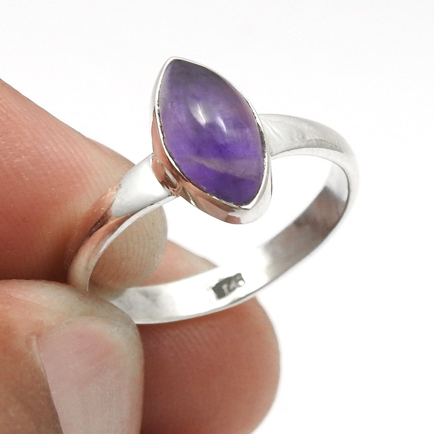 Amethyst Gemstone 925 Silver Mother Statement Boho Band Bezel Ring Jewelry