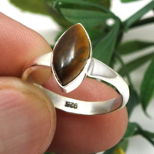 Marquise Tiger's Eye Stone 925 Silver New Cocktail Statement Ring Jewelry