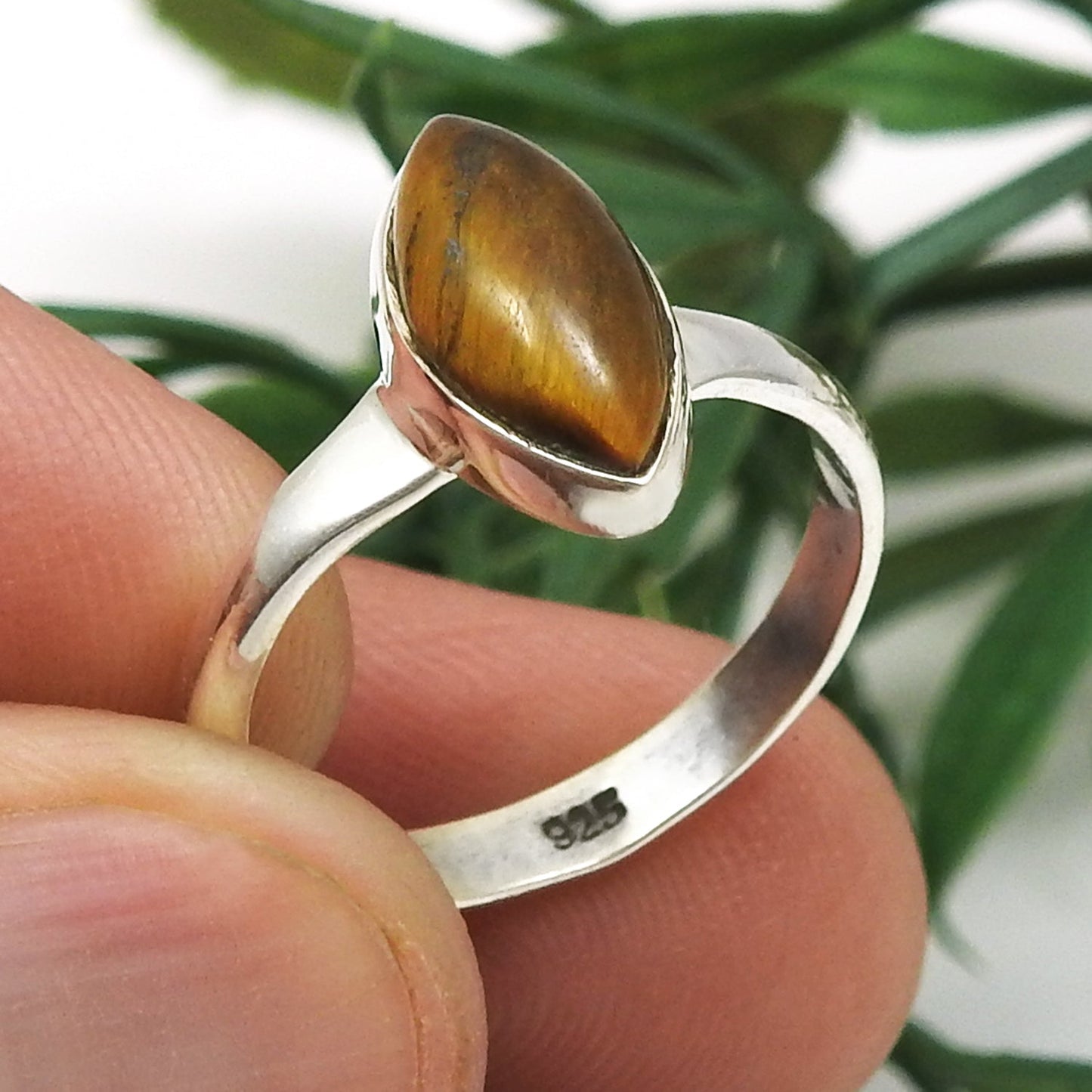 Marquise Tiger's Eye Stone 925 Silver New Cocktail Statement Ring Jewelry