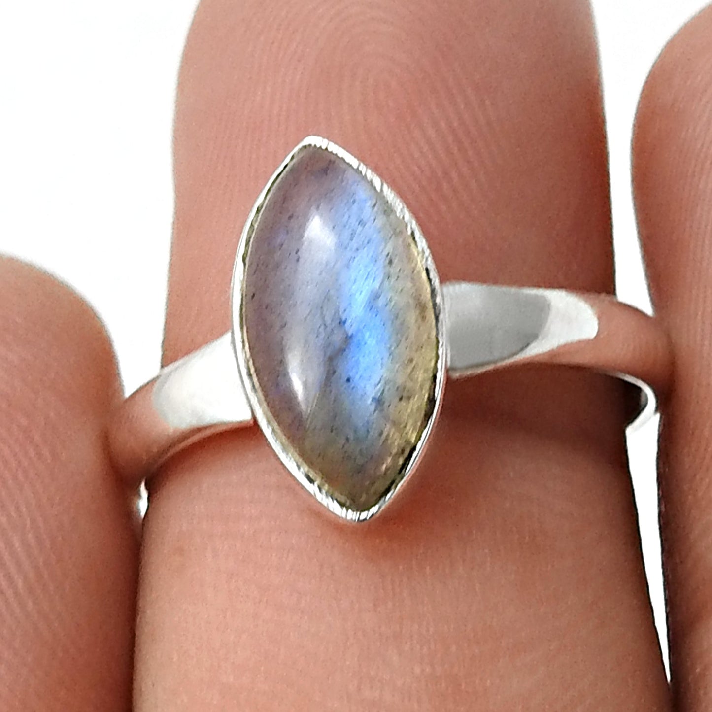 Natural Labradorite Solid Silver Artisan Promise Band New Wife Ring Jewelry