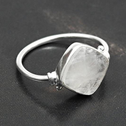 Natural Rainbow Moonstone Anniversary Band Promise Boho Ring 925 Sterling Silver