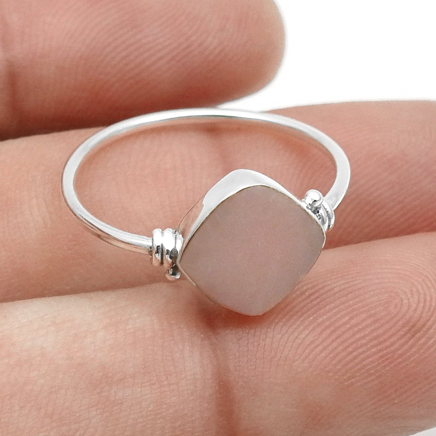 Square Pink Opal Stone Wedding Mother Engagement Band Ring 925 Sterling Silver