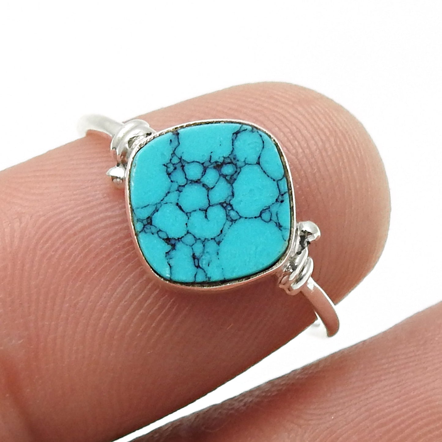Natural Turquoise Statement Birthday Art Deco Band Ring Solid Silver
