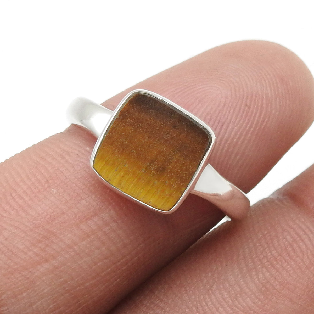 101 Natural tiger eye gemstone 925 sterling silver ring