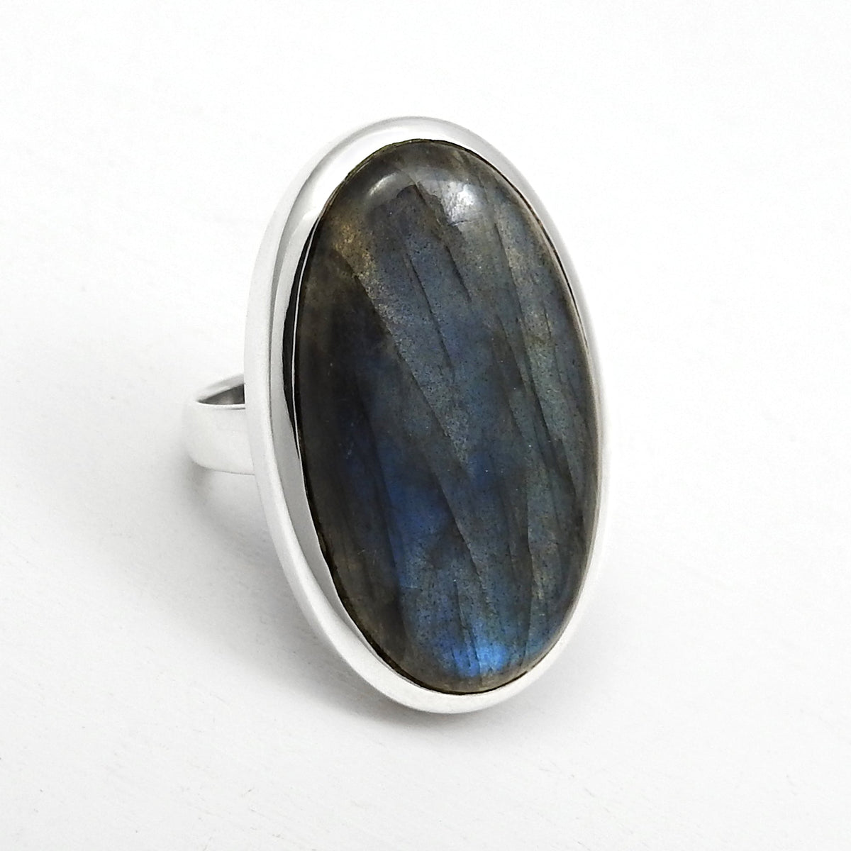 101 Oval Labradorite Gemstone 925 Silver Cocktail Ring Size 6