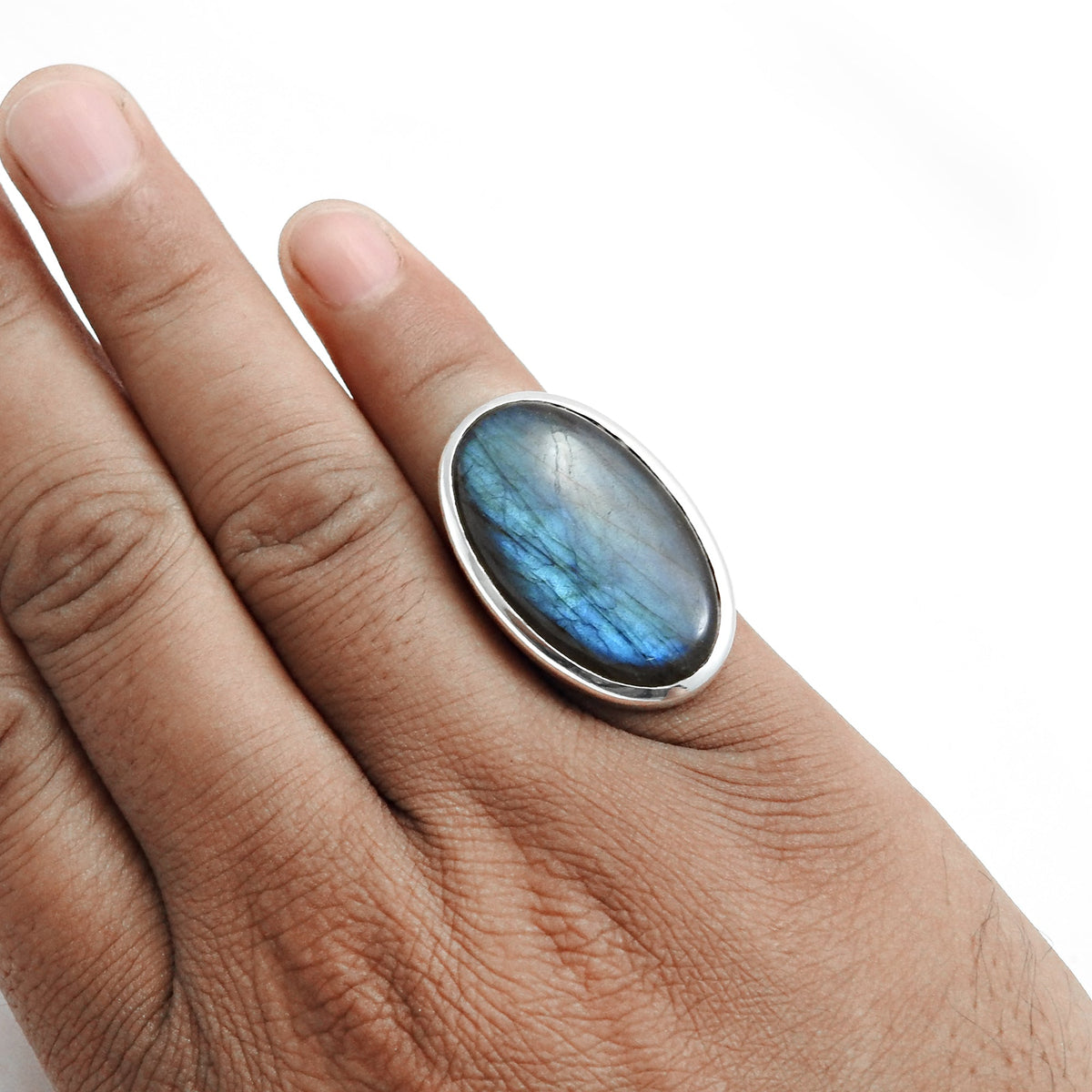 101 Oval Labradorite Gemstone 925 Silver Cocktail Ring Size 6
