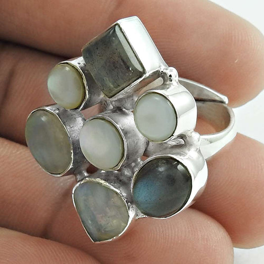 Natural Mother Of Pearl 925 Silver Cocktail Ring Size 5.5 Mothers Day Gift D29