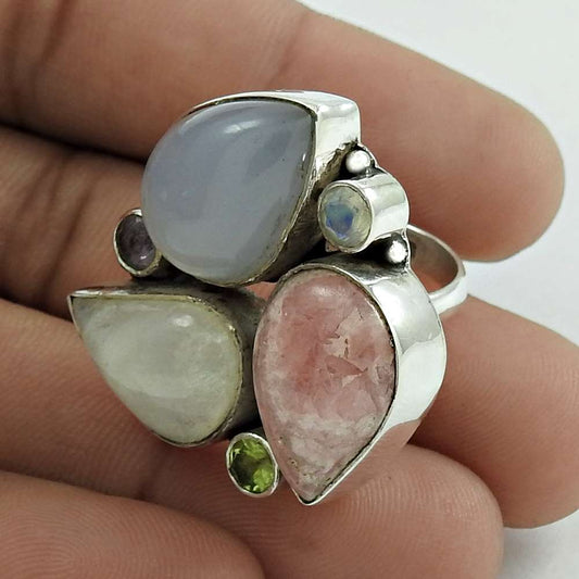 Natural Rhodochrosite Gemstone Cocktail Ring Size 7 925 Sterling Silver E29