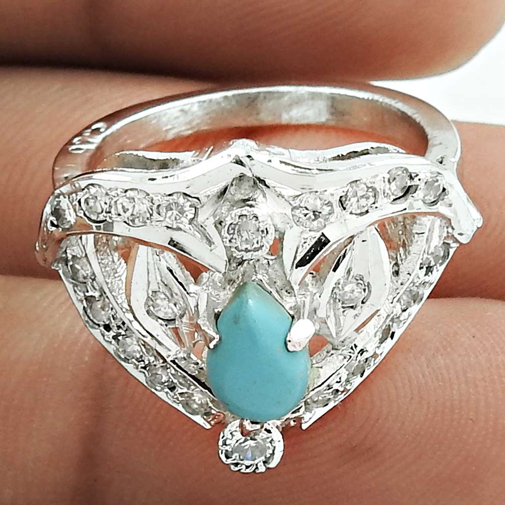 Natural Turquoise Gemstone 925 Silver Solitaire Ring Size 7 Mothers Day Gift F29