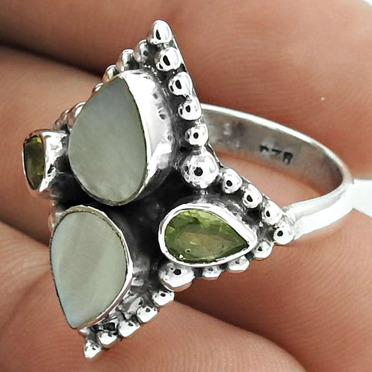 Mothers Day Gift Natural Peridot Gemstone 925 Sterling Silver Ring Size 9 C18