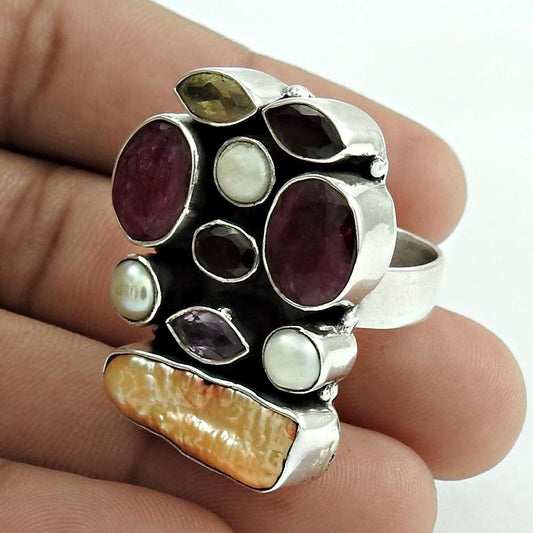 Wedding Gift For Her 925 Silver Natural Ruby Solitaire Ethnic Ring Size 7 A8