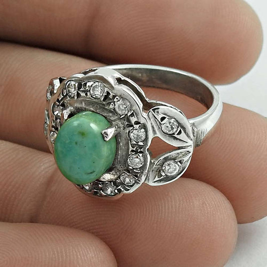 Wedding Gift For Her 925 Silver Natural Turquoise Solitaire Boho Ring Size 8 S15