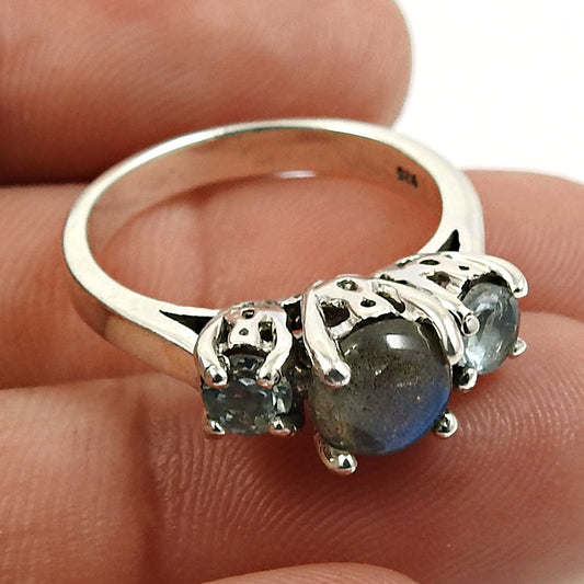 Blue Topaz Stone Sterling Silver Bezel Cocktail Ring Jewelry