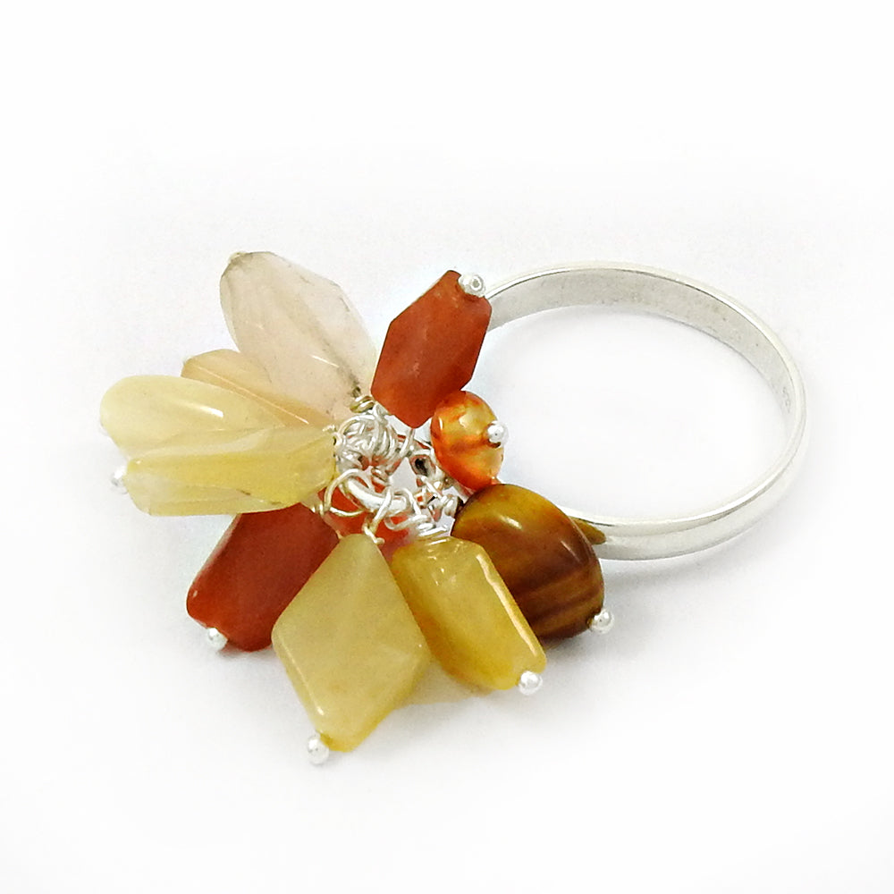 101 Rose Quartz Carnelian Tiger Eye Gemstone Ring 925 Sterling Silver Stylish Jewelry