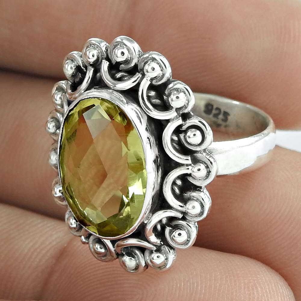 Gift For Her Natural Lemon Quartz Gemstone Cocktail Ring Size 7 925 Silver D64