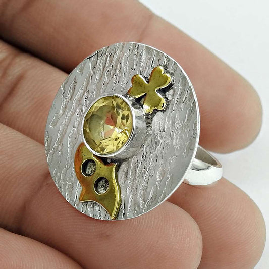 Natural Citrine Gemstone 925 Sterling Silver Boho Mothers Day Gift Ring Size 6 H14