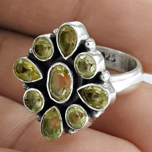 Mothers Day Gift Natural Citrine Cocktail Boho Ring Size 6 925 Sterling Silver I14