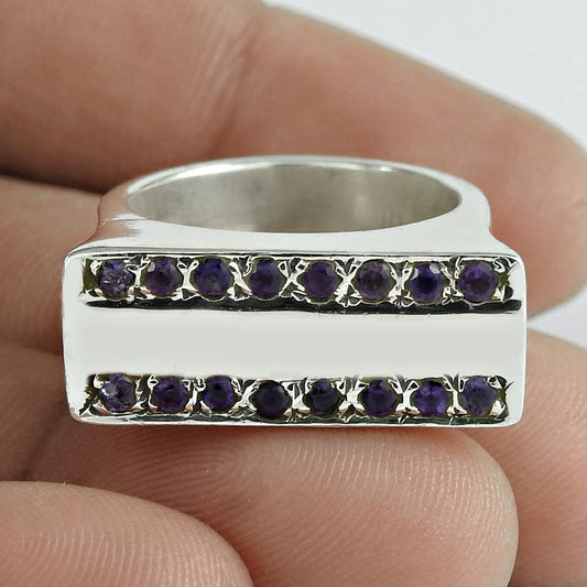 Natural Amethyst Gemstone Solitaire Tribal Ring Size 7 925 Silver For Women C9