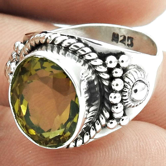 Mothers Day Gift Lemon Quartz Gemstone Solitaire Ring Size 5.5 925 Silver I37