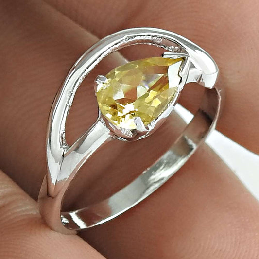 Natural Citrine Gemstone 925 Silver Cocktail Ethnic Ring Size 8 For Girls Q3