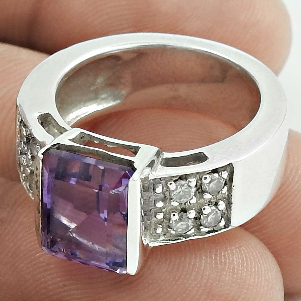 Natural Amethyst Gemstone 925 Silver Cocktail Mothers Day Gift Ring Size 7 W15