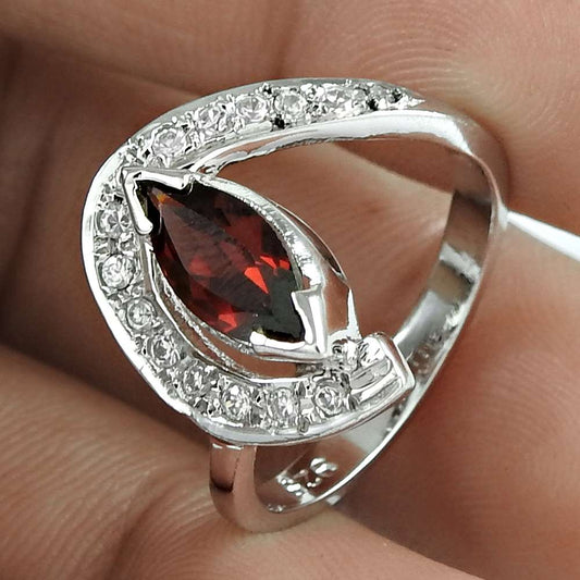 Gift For Women Statement Ethnic Ring Size 8 925 Silver Natural Garnet U18