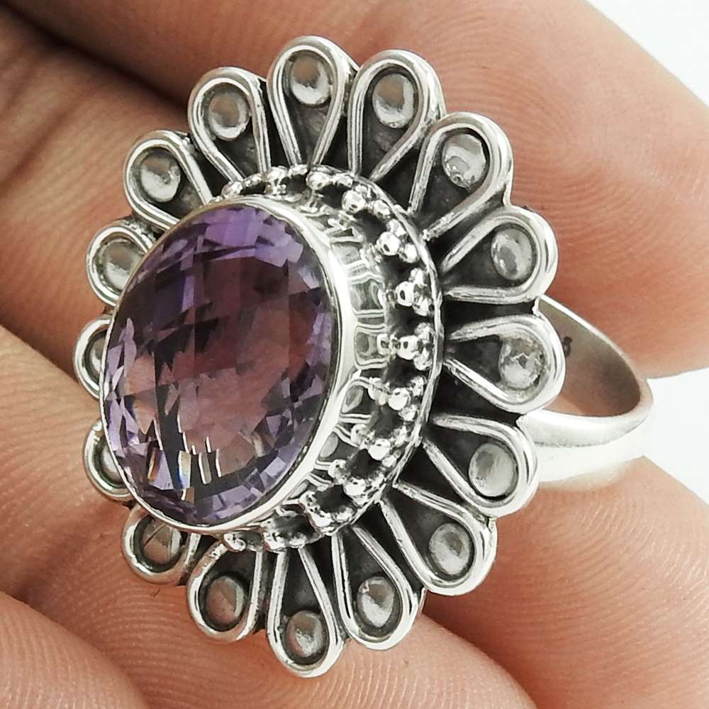 Natural Amethyst Gemstone Cocktail Ring Size 7.5 925 Silver For Girls B15