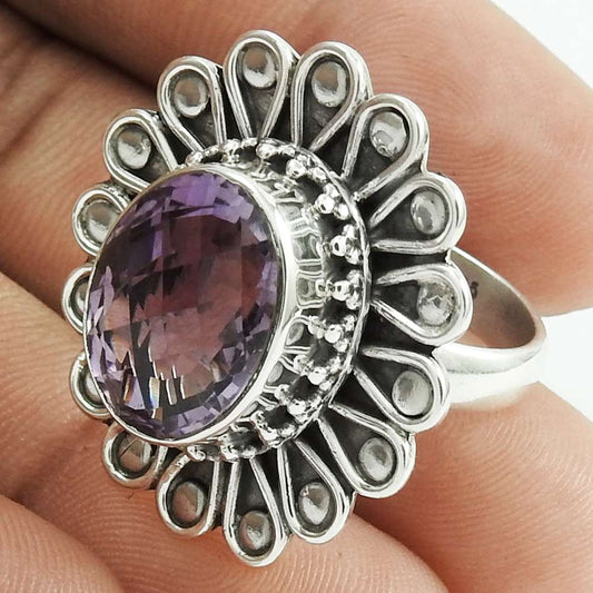 Natural Amethyst Gemstone Cocktail Ring Size 7.5 925 Silver For Girls B15
