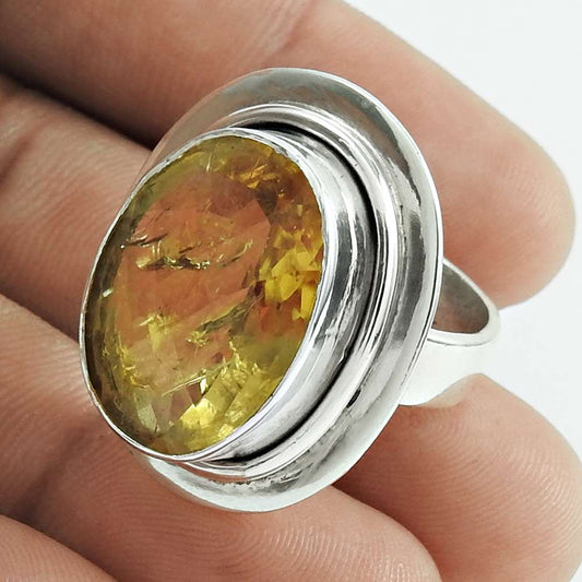 Gift For Her Natural Citrine Solitaire Tribal Ring Size 8 925 Silver S7