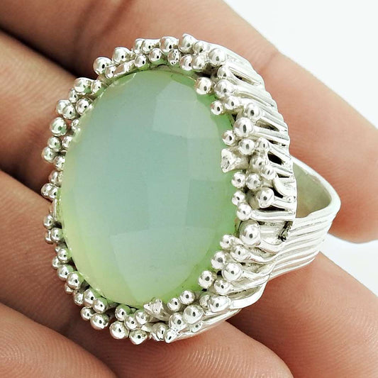 Mothers Day Gift 925 Silver Natural Chalcedony Gemstone Cocktail Ring Size 7 D38