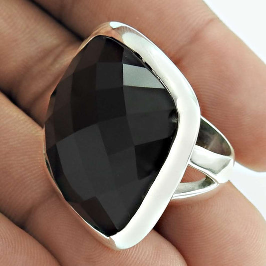 Natural Onyx Gemstone Solitaire Vintage Ring Size 7 925 Silver For Women N7