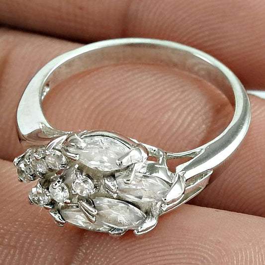 Natural Cubic Zirconia 925 Silver Cocktail Wedding Ring Size 8 For Girls M4