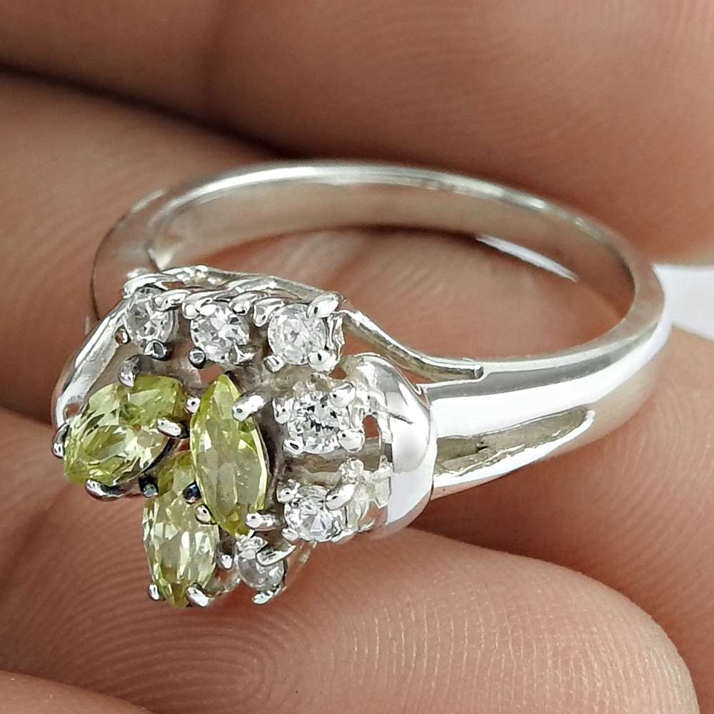 Mothers Day Gift 925 Silver Natural Cubic Zirconia Statement Ring Size 7 N38