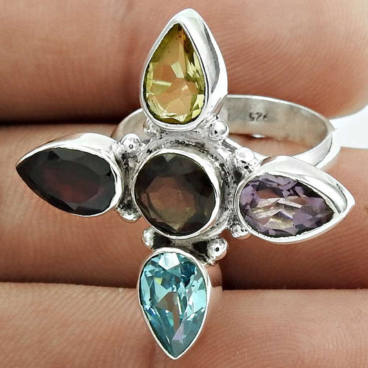 Natural Smoky Quartz Solitaire Boho Ring Size 7 925 Silver For Women D15