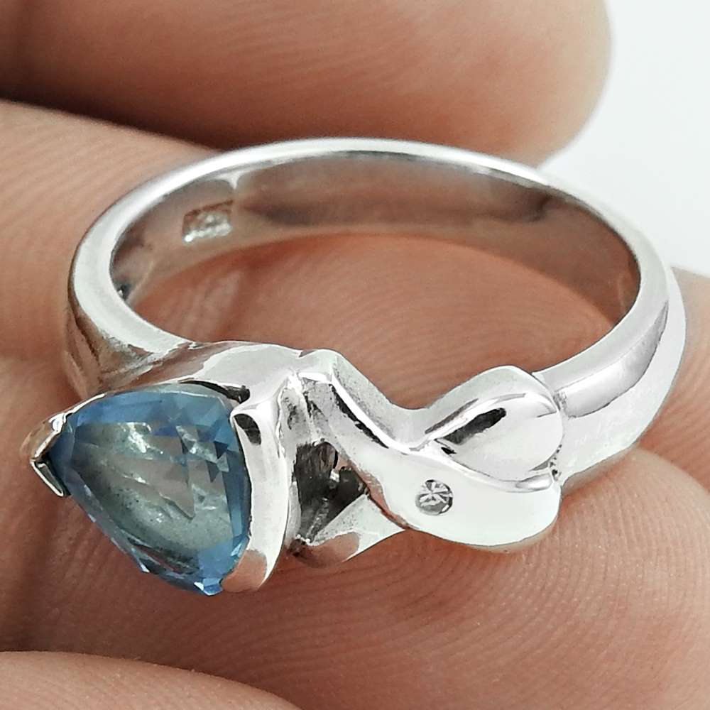 Mothers Day Gift 925 Silver Natural Blue Topaz Statement Bohemian Ring Size 9 E15