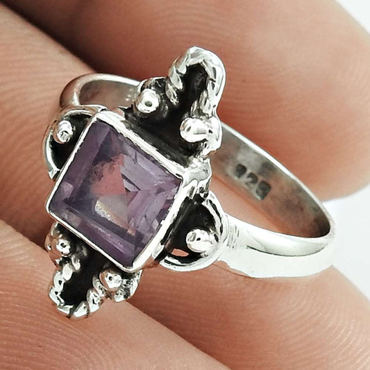 Gift For Women Statement Tribal Ring Size 8 925 Silver Natural Amethyst F7