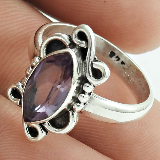 Mothers Day Gift 925 Silver Natural Amethyst Gemstone Cocktail Ring Size 6 G15