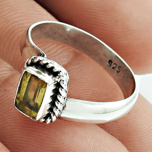 Natural Citrine Gemstone Statement Vintage Ring Size 8 925 Silver For Girls K6
