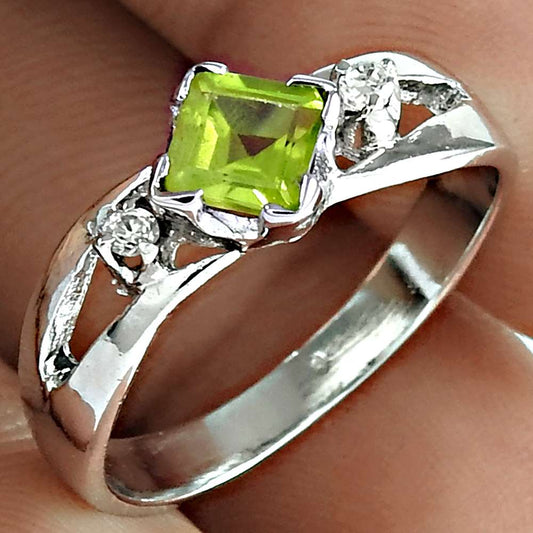 Natural Cubic Zirconia Gemstone Solitaire Tribal Green Ring Size 8 925 Silver A3