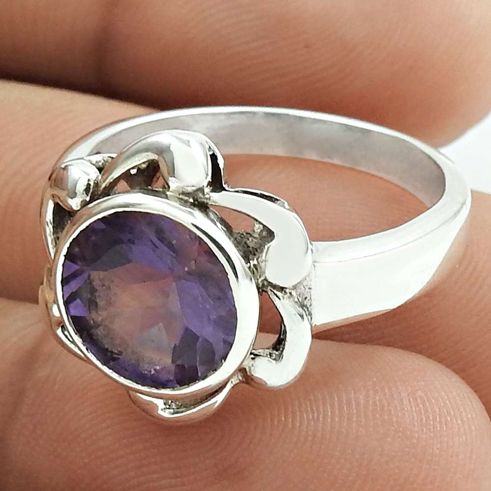 Natural Amethyst Gemstone 925 Silver Solitaire Tribal Ring Size 9 For Girls Y14